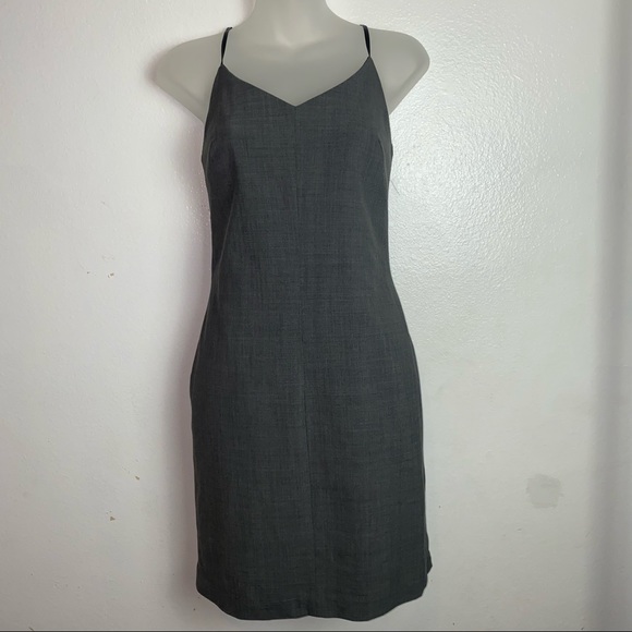 Gap sleeveless grey mini dress with leather straps wool blend - Picture 1 of 10
